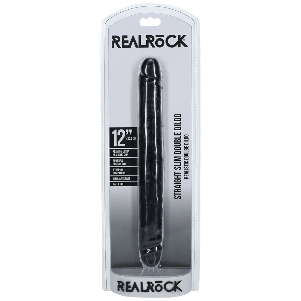 REALROCK 30cm Slim Double Dildo - Black - Black 30 cm (12) Double Dong-REA183BLK