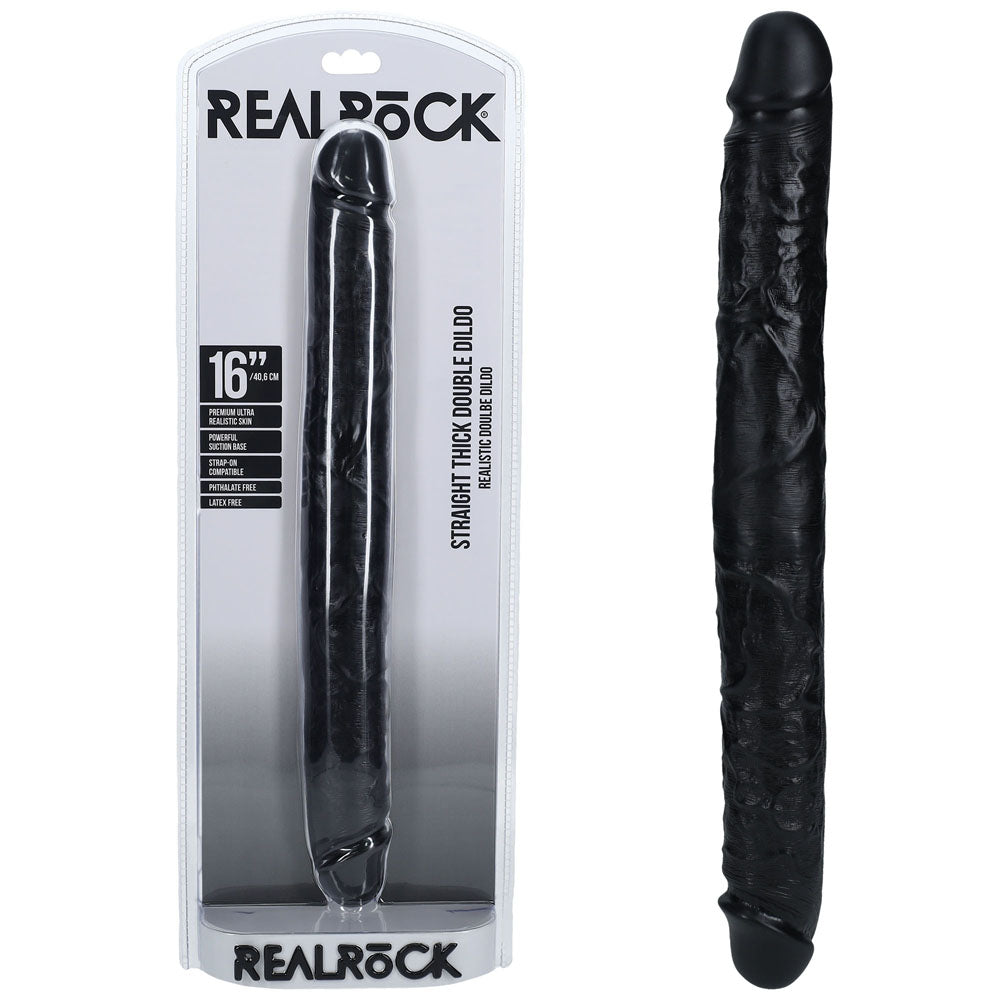 REALROCK 40cm Thick Double Dildo - Black - Black 40 cm (16) Thick Double Dong-REA186BLK