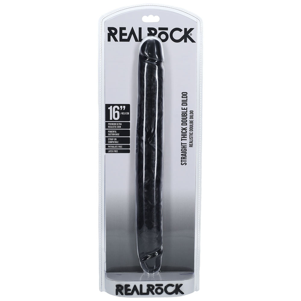 REALROCK 40cm Thick Double Dildo - Black - Black 40 cm (16) Thick Double Dong-REA186BLK