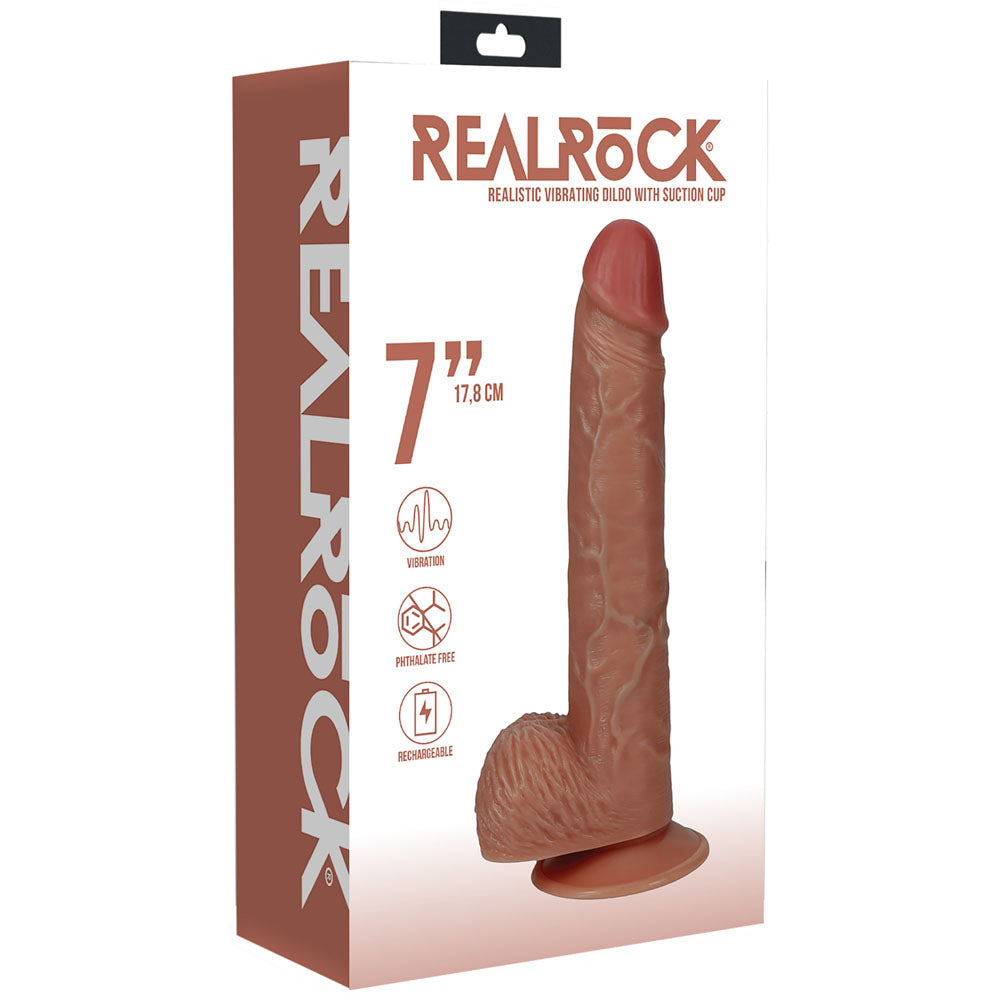 REALROCK 18cm Vibrating Cock + Balls - Tan-(rea189tan)