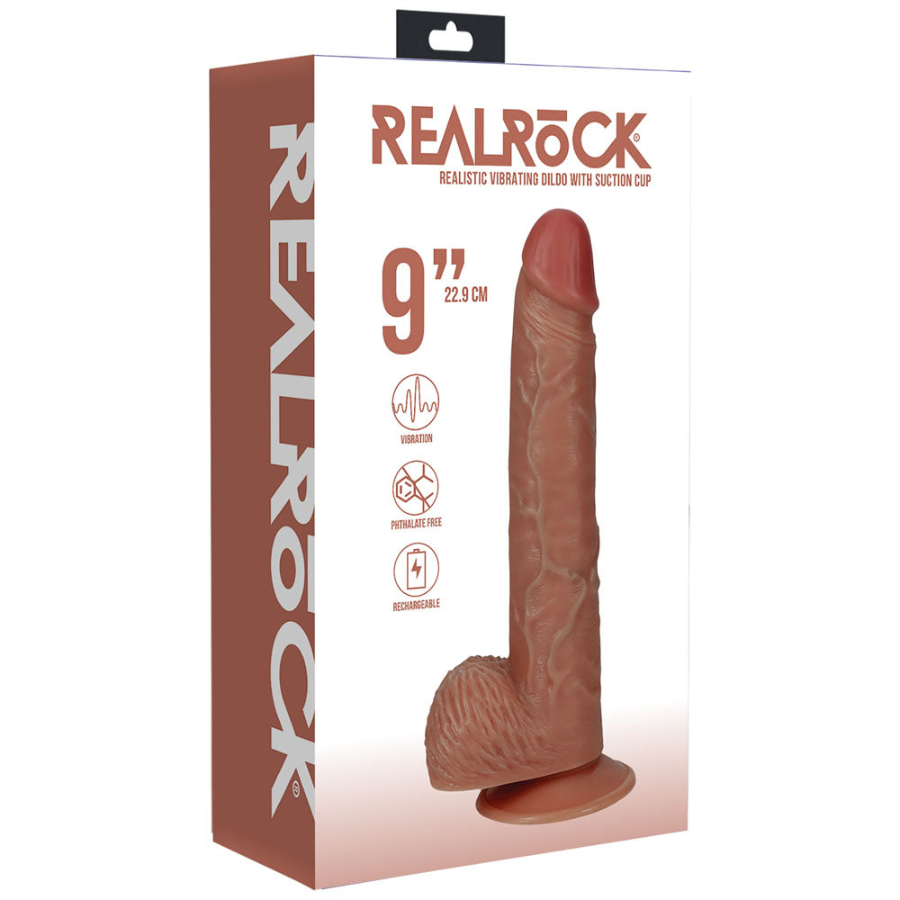 REALROCK 23cm Vibrating Cock + Balls - Tan-(rea190tan)