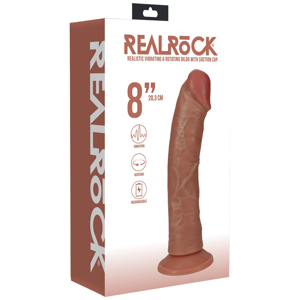 REALROCK 20cm Vibrating + Rotating Cock - Tan-(rea191tan)