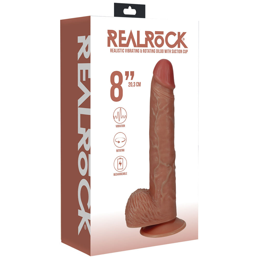 REALROCK 20cm Vibrating + Rotating Cock + Balls - Tan-(rea192tan)