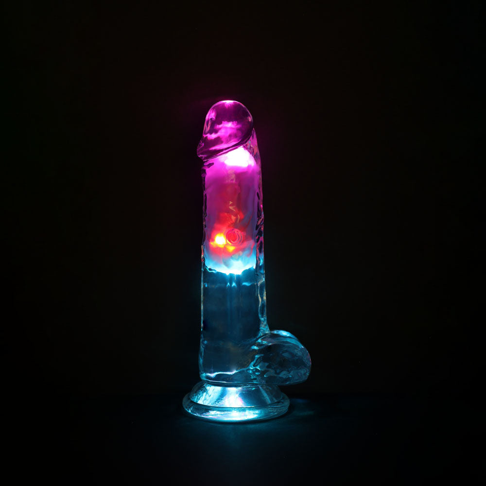 REALROCK 7 with Balls Wireless Rechargeable LED Vibrating Dong - Clear with LED 19.5 cm USB Rechargeable Vibrating Dong with Remote-REA205TRA