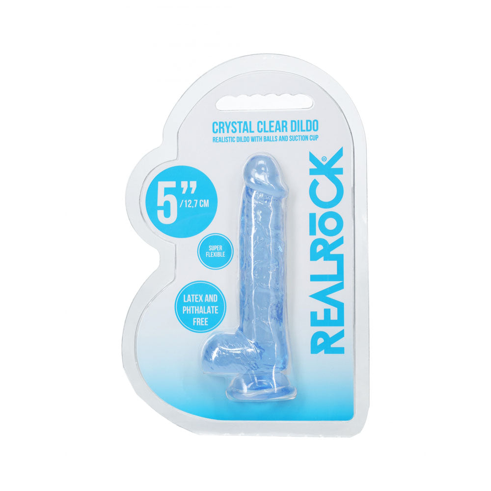 REALROCK 5 Crystal Clear Dildo with Balls - Blue - Clear Blue 14.7 cm Dong - REA208BLU
