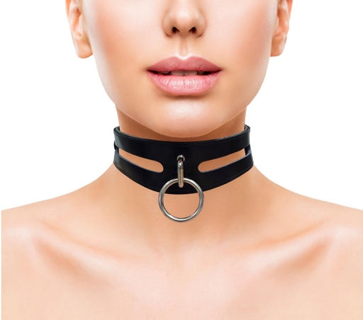 Leather Fashion Collar Black With 40CM Ring-RFC1070BK