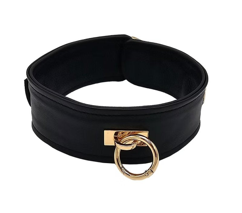 Rouge Leather Plain Collar with Gold Accent-RHC1049BG