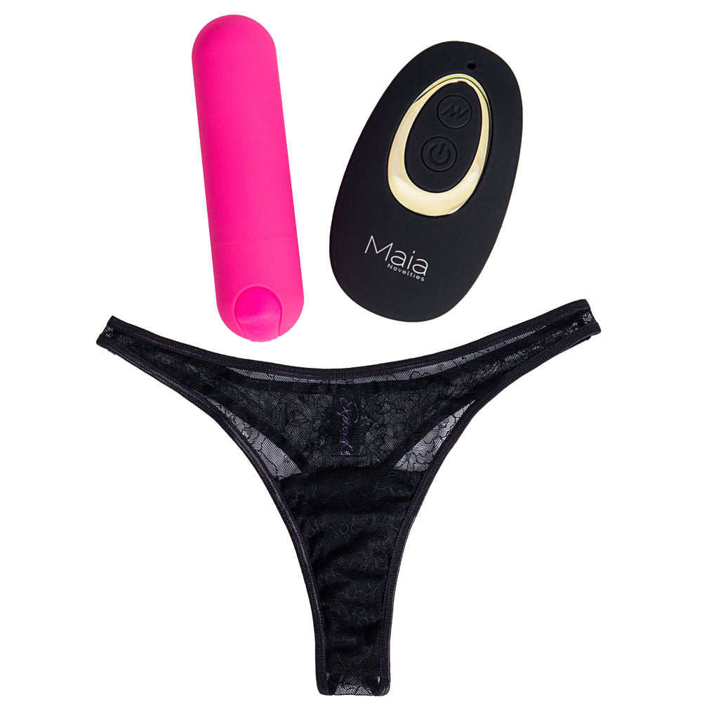 Maia DATE NIGHT PANTY VIBE - S/M - Black S/M Panty with Pink USB Rechargeable Bullet & Remote