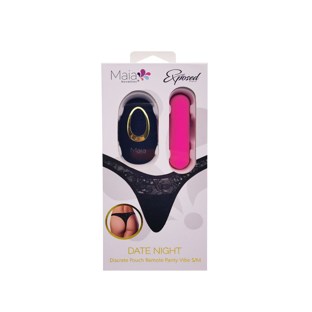 Maia DATE NIGHT PANTY VIBE - S/M - Black S/M Panty with Pink USB Rechargeable Bullet & Remote