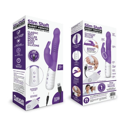 Rabbit Essentials Rechargeable Slim Shaft Rabbit - Hot Purple-RR-006PUR