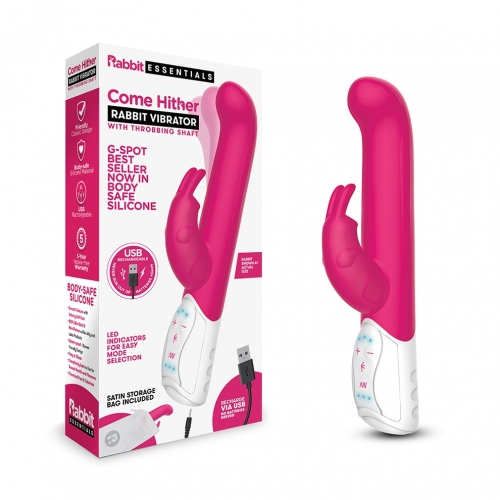 Rabbit Essentials Rechargeable come hither G-Spot Rabbit - Hot Pink-RR-010PNK
