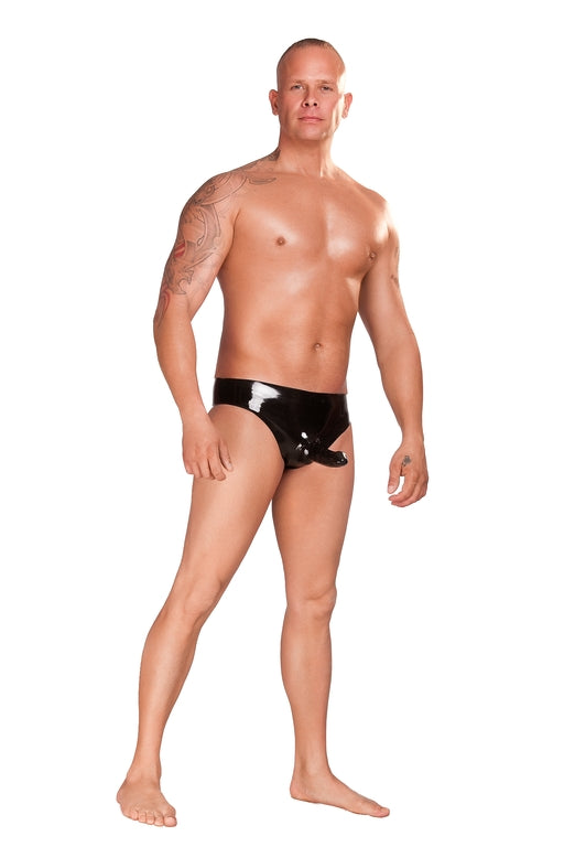 Saxenfelt Latex Mens Brief with Sleeve and Anal Plug - Black Small-S23311