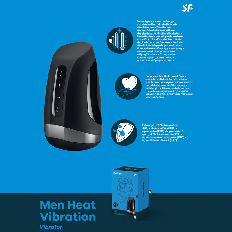 Satisfyer Men Heat Vibration - Black USB Rechargeable Masturbator-SATMENHV