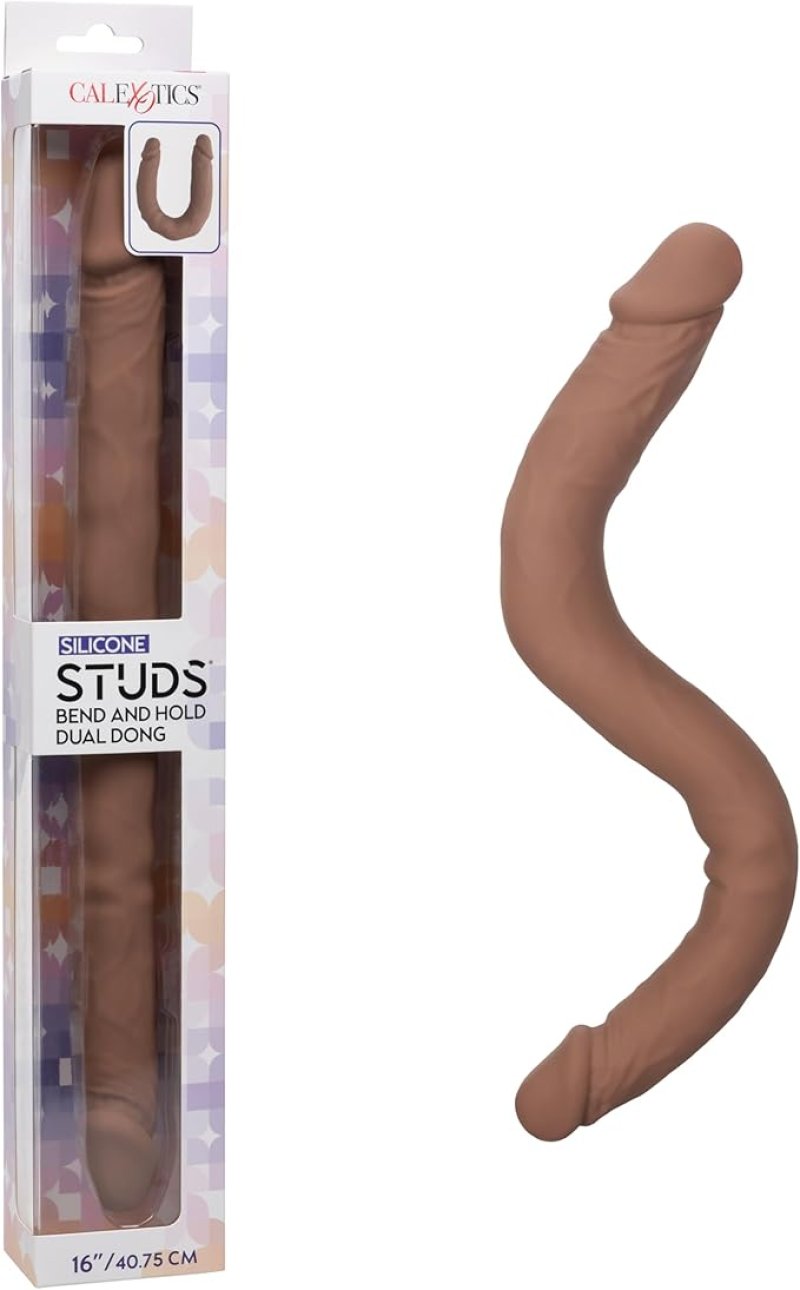 Silicone Studs� Bend and Hold Dual Dong 16"/40.75 cm - Brown-SE-0256-11-3