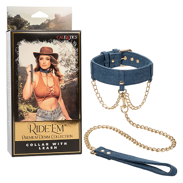 Ride Em Premium Denim Collection Collar With Leash-SE-2708-40-3