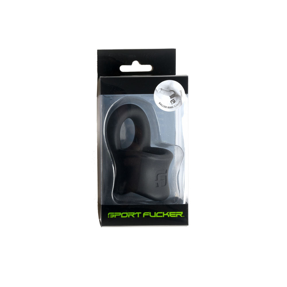 Sport Fucker Baller Ring - Black Liquid Silicone Cock Ring with Ball Stretcher-SF23094