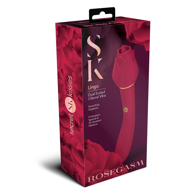 Secret Kisses ROSEGASM LINGO - Rose Red 20.3 cm Dual Vibrator & Flicking Stimulator-SK-1029