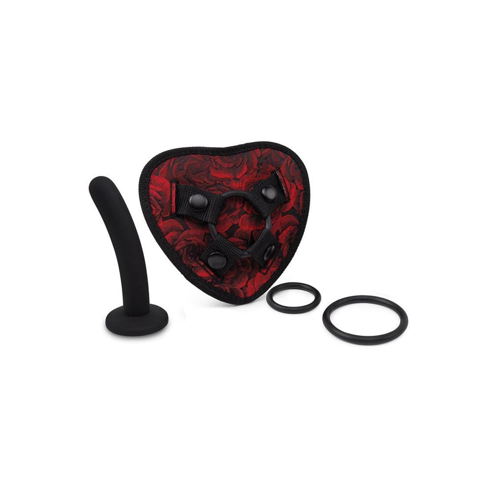 Secret Kisses ROSEGASM STRAP-ON HARNESS with Dildo - Red/Black Heart-Shaped Strap-On with 5 Dildo-SK-1039