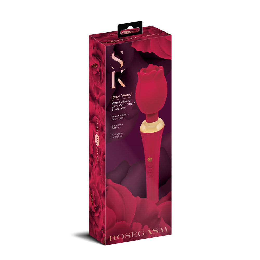 Secret Kisses Rosegasm Rose Wand - Rose Red 30.5 cm USB Rechargeable Massager Wand-SK-1043