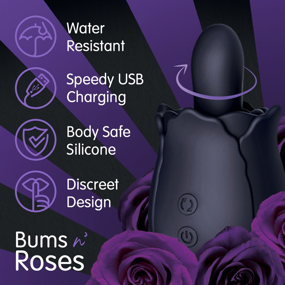 Skins Rose Buddies - The Bums N Roses - Black USB Rechargeable Anal Rimming Stimulator-SKRBBNR