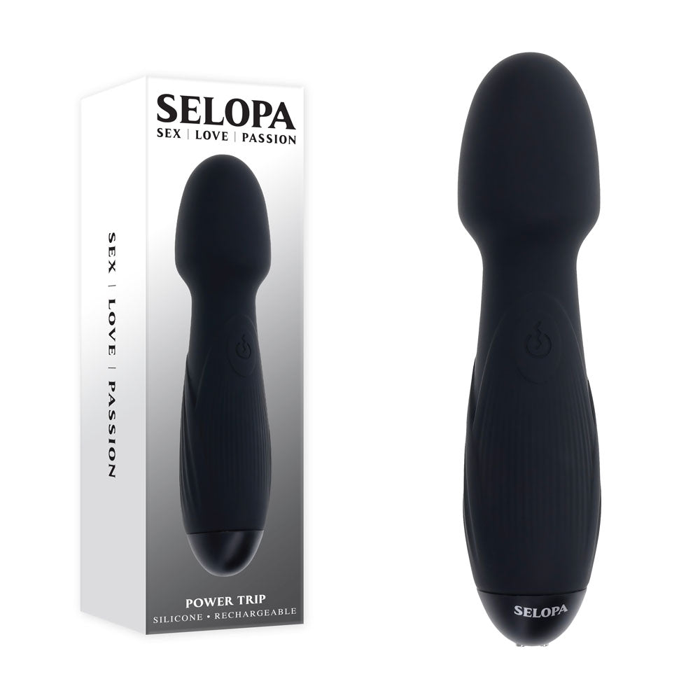 Selopa POWER TRIP - Black 18.8 cm USB Rechargeable Massage Wand-SL-RS-4165-2