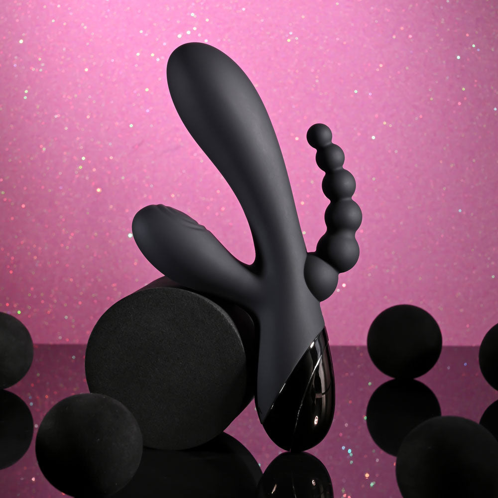 Selopa TRIPLE ACES - Black 19.7 cm USB Rechargeable Triple Stimulator Vibrator-SL-RS-6640-2