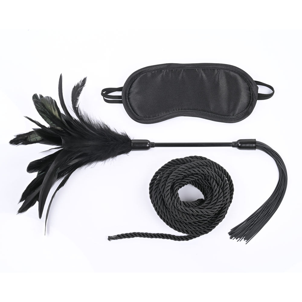 Sex & Mischief Shadow Tie and Tickle Kit - Black Beginners Bondage Kit-SS09806