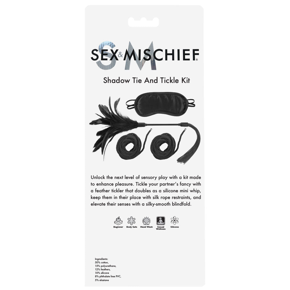 Sex & Mischief Shadow Tie and Tickle Kit - Black Beginners Bondage Kit-SS09806