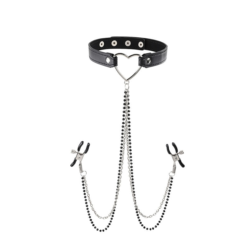 Sex & Mischief Amor Collar with Nipple Clamps - Metal Restraints-SS09834