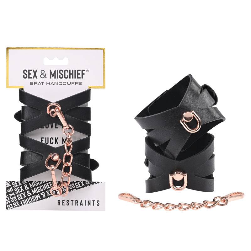 Sex & Mischief Brat Handcuffs - Black/Rose Gold Restraints-SS09840