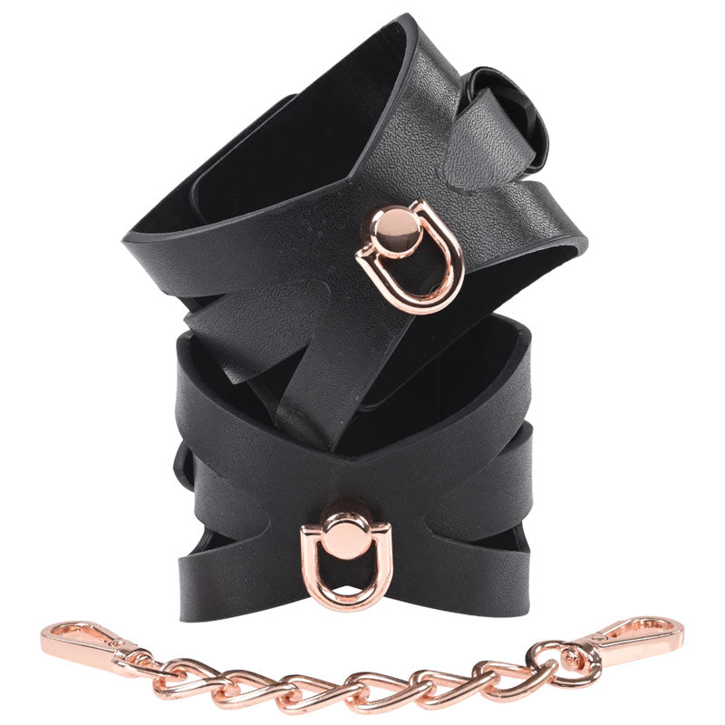 Sex & Mischief Brat Handcuffs - Black/Rose Gold Restraints-SS09840