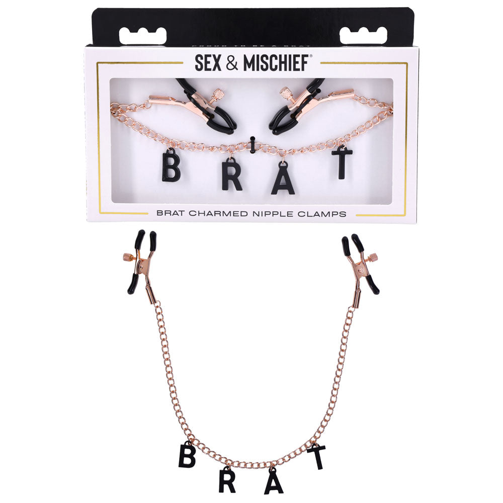 Sex & Mischief Brat Charmed Nipple Clamps - Rose Gold Nipple Clamps with 45 cm Chain-SS09847