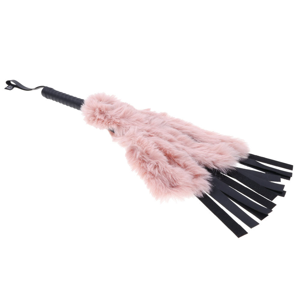 Sex & Mischief Brat Faux Fur Flogger - Black 50 cm Whip with Pink Faux Feather-SS09848