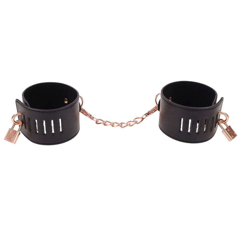 Sex & Mischief Brat Locking Cuffs - Black/Rose Gold Hand Cuffs-SS09849