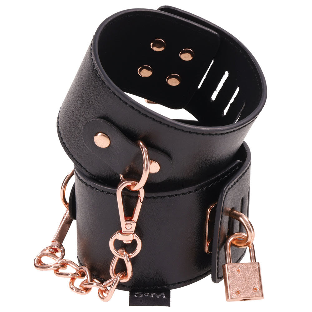 Sex & Mischief Brat Locking Cuffs - Black/Rose Gold Hand Cuffs-SS09849