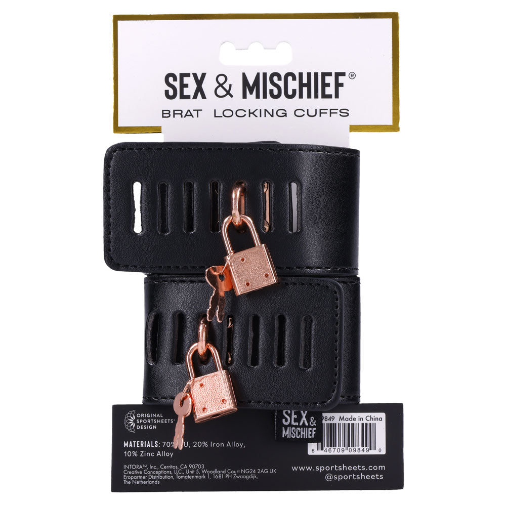 Sex & Mischief Brat Locking Cuffs - Black/Rose Gold Hand Cuffs-SS09849