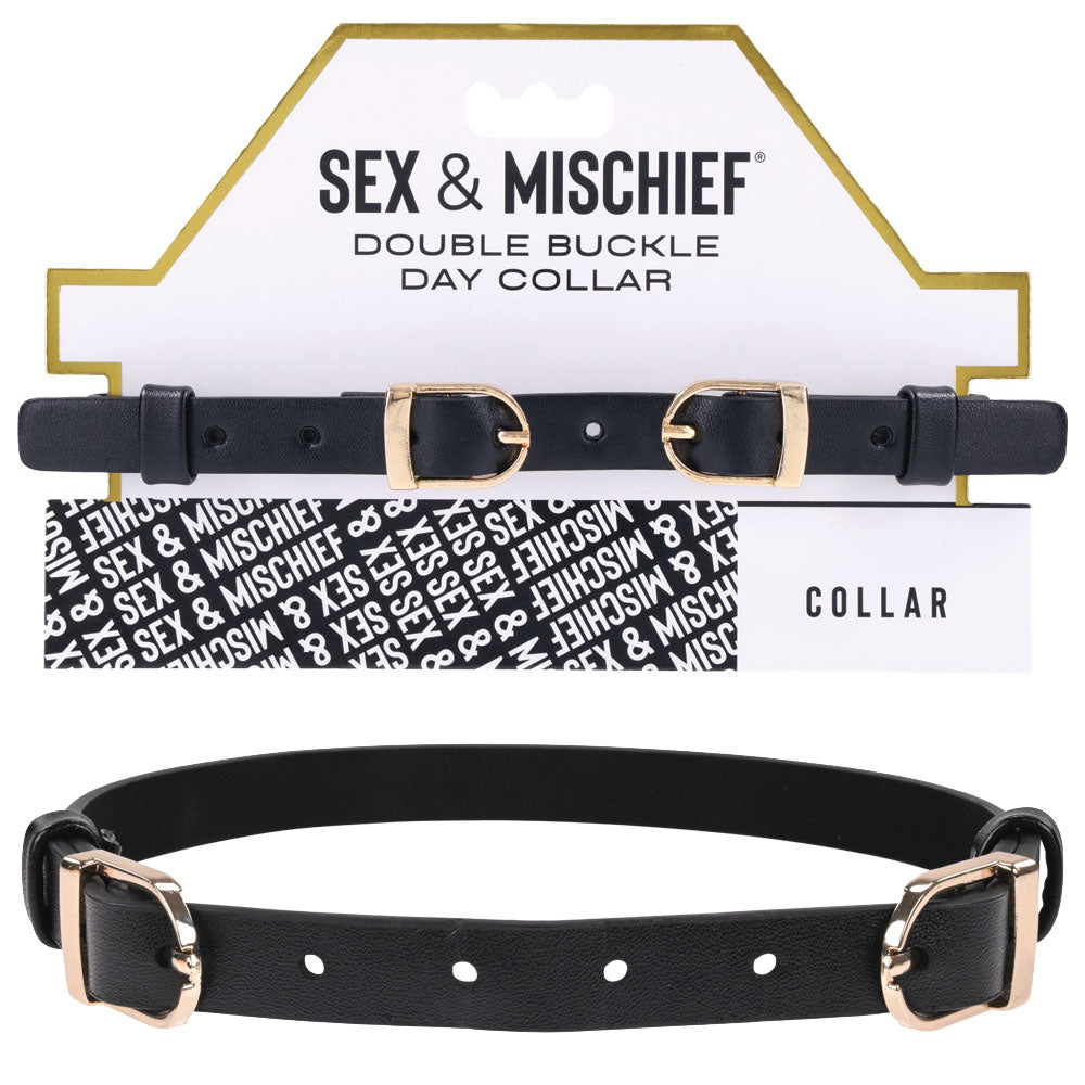 Sex & Mischief Double Buckle Day Collar - Black Collar-SS09854