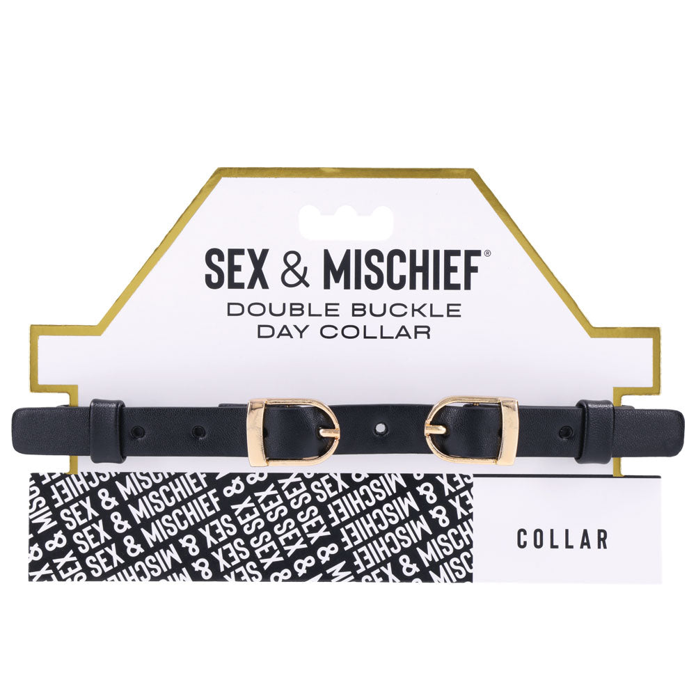 Sex & Mischief Double Buckle Day Collar - Black Collar-SS09854