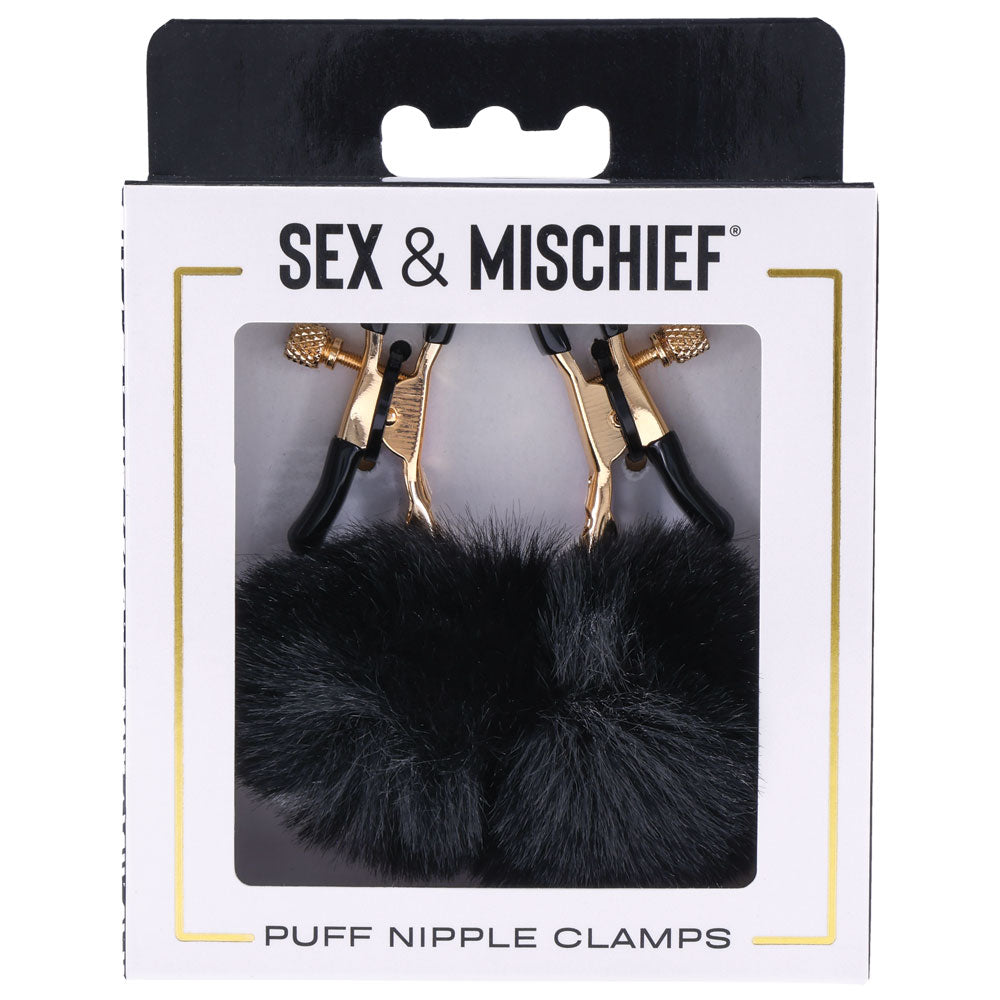 Sex & Mischief Puff Nipple Clamps - Black/Gold Nipple Clamps - Set of 2-SS09855