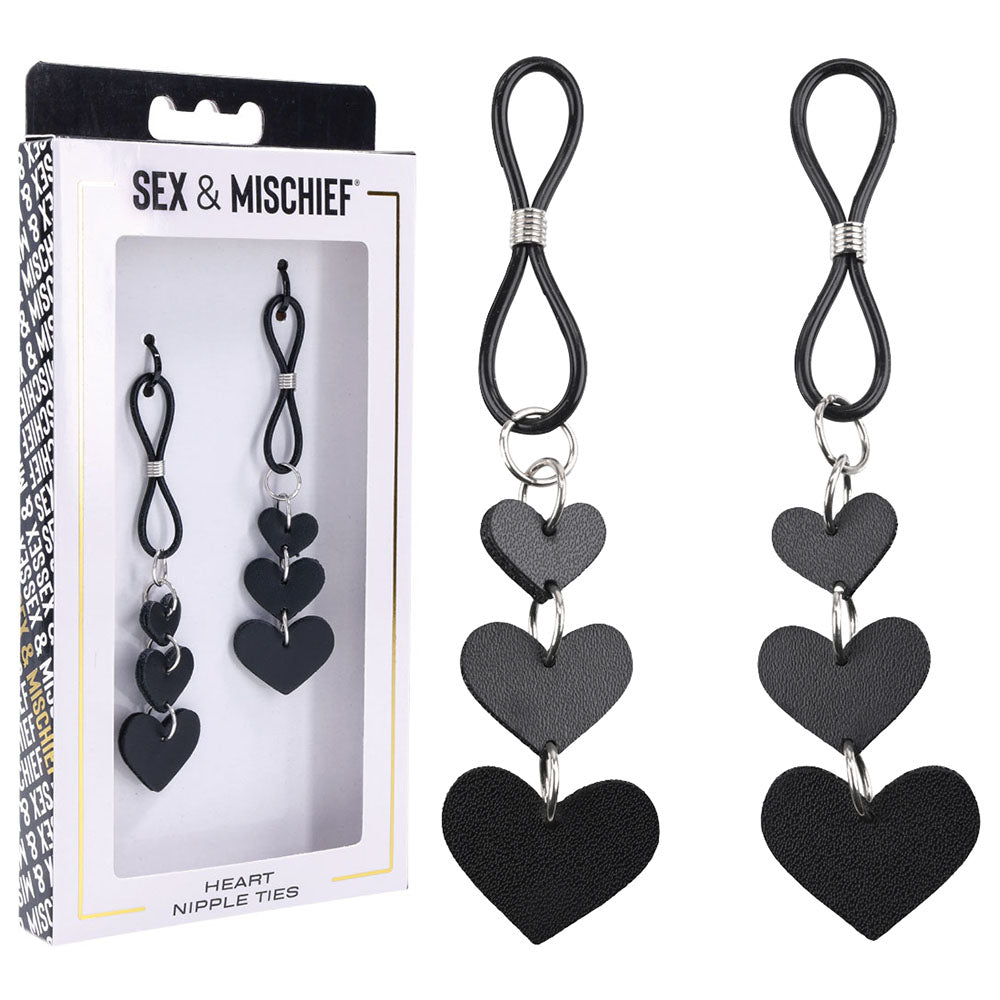 Sex & Mischief Heart Nipple Ties - Black Nipple Restraints - Set of 2-SS09857