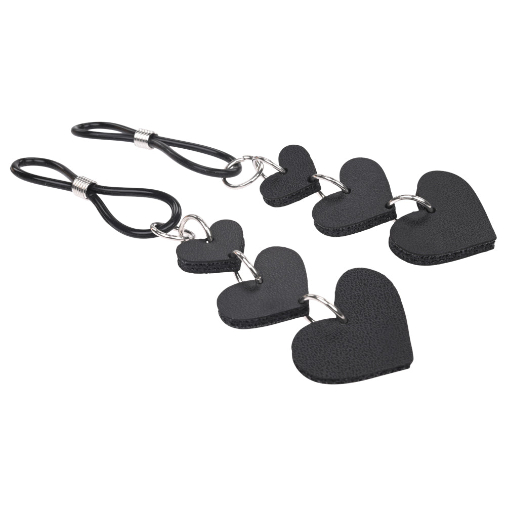 Sex & Mischief Heart Nipple Ties - Black Nipple Restraints - Set of 2-SS09857