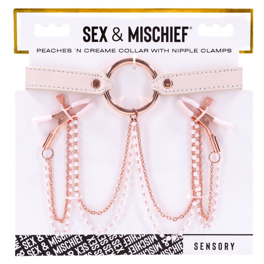 Sex & Mischief Peaches n CreaMe Collar with Nipple Clamps - Peach Nipple Restraints-SS09963