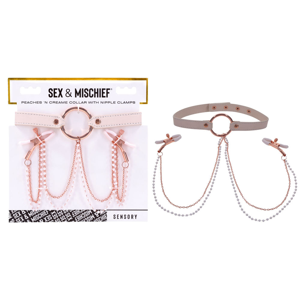 Sex & Mischief Peaches n CreaMe Collar with Nipple Clamps - Peach Nipple Restraints-SS09963