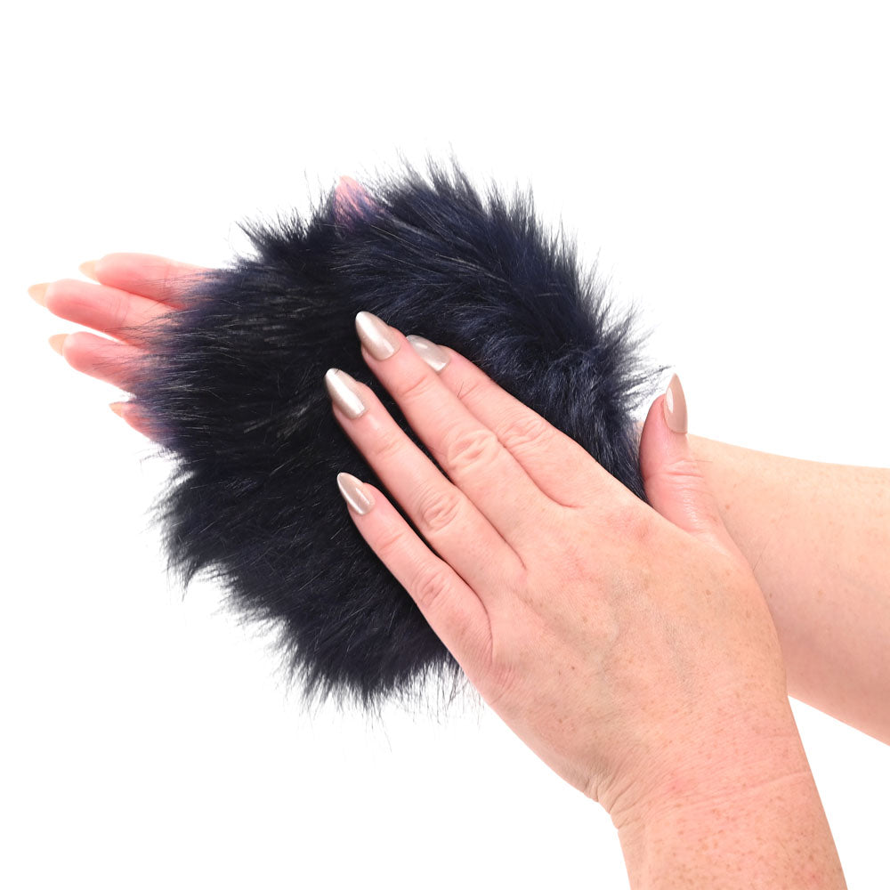 Sex & Mischief Cougar Spiked Sensory Glove - Navy Blue Furry Glove with Metal Spikes-SS09970