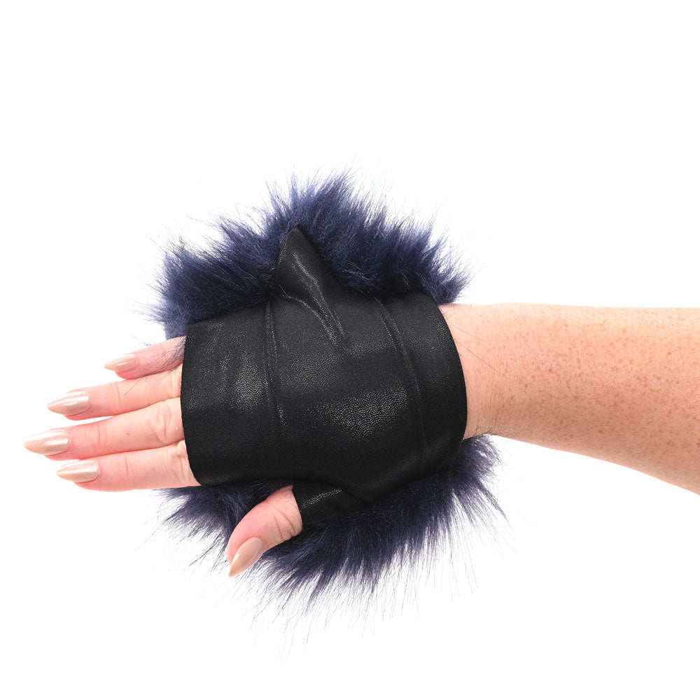 Sex & Mischief Cougar Spiked Sensory Glove - Navy Blue Furry Glove with Metal Spikes-SS09970