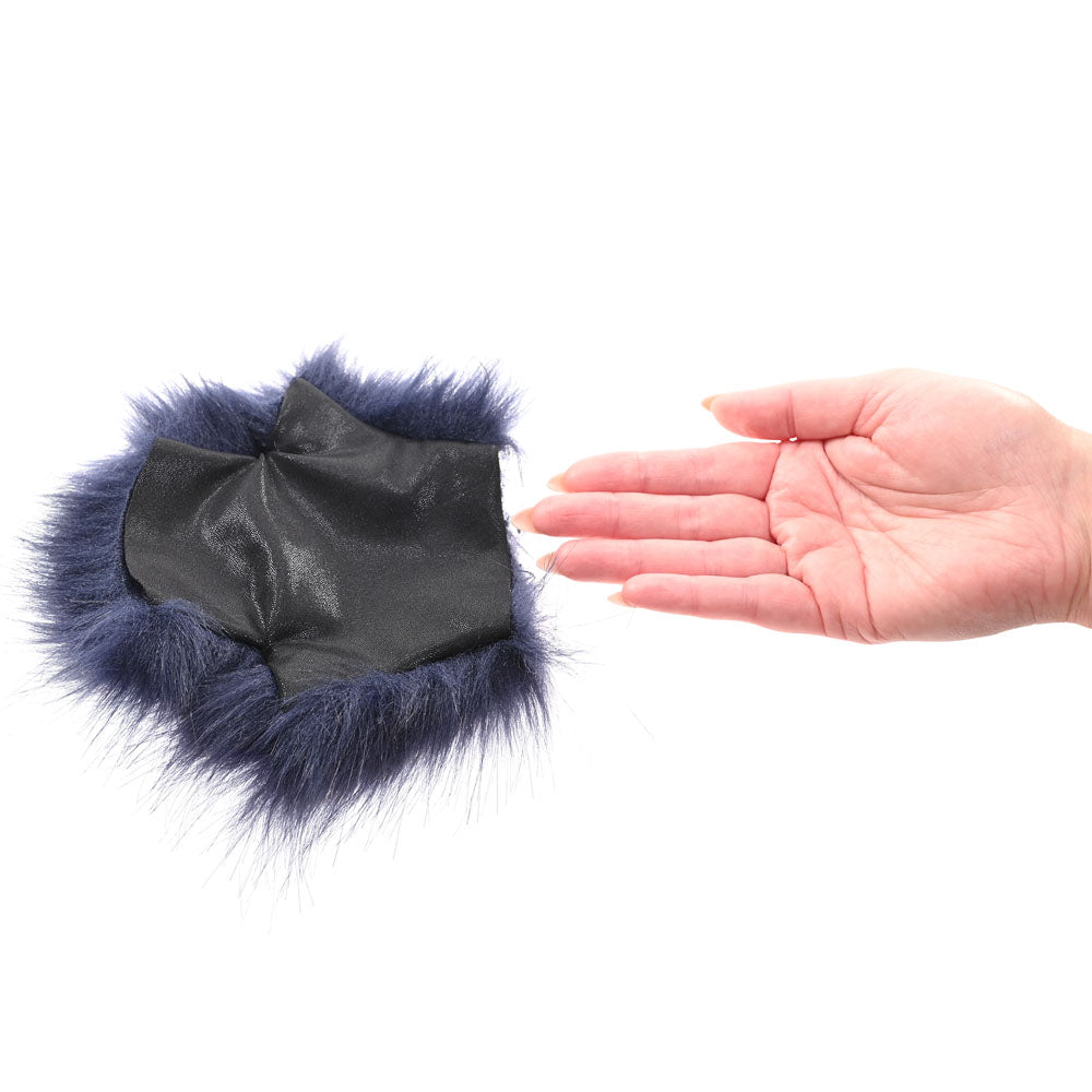 Sex & Mischief Cougar Spiked Sensory Glove - Navy Blue Furry Glove with Metal Spikes