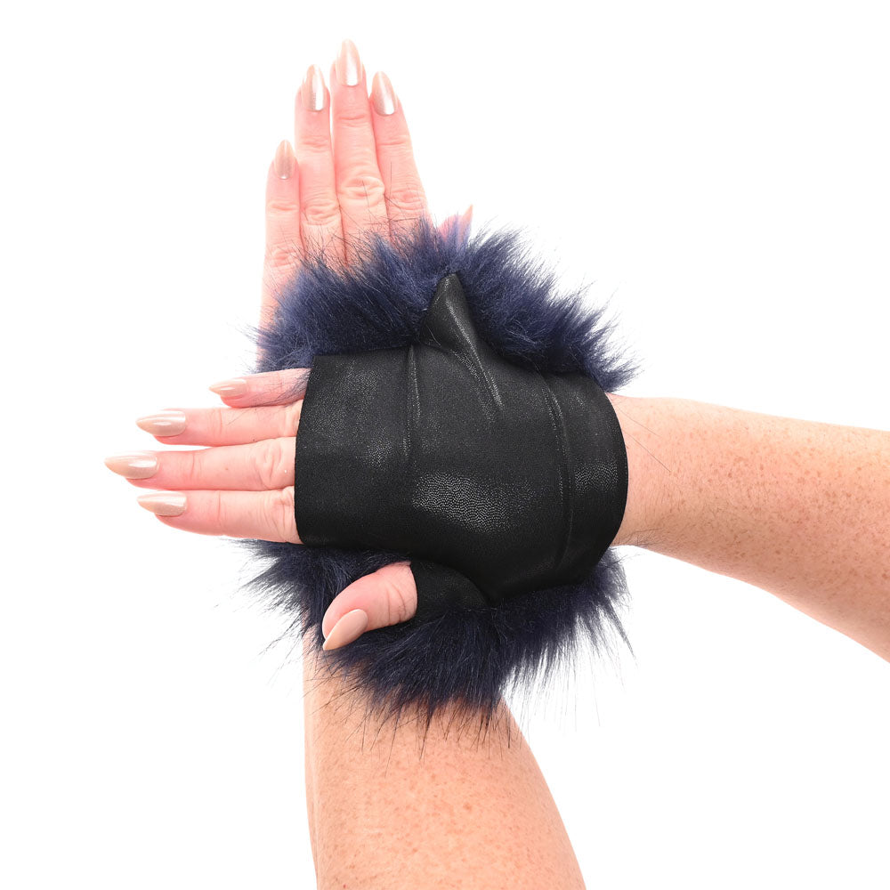 Sex & Mischief Cougar Spiked Sensory Glove - Navy Blue Furry Glove with Metal Spikes-SS09970