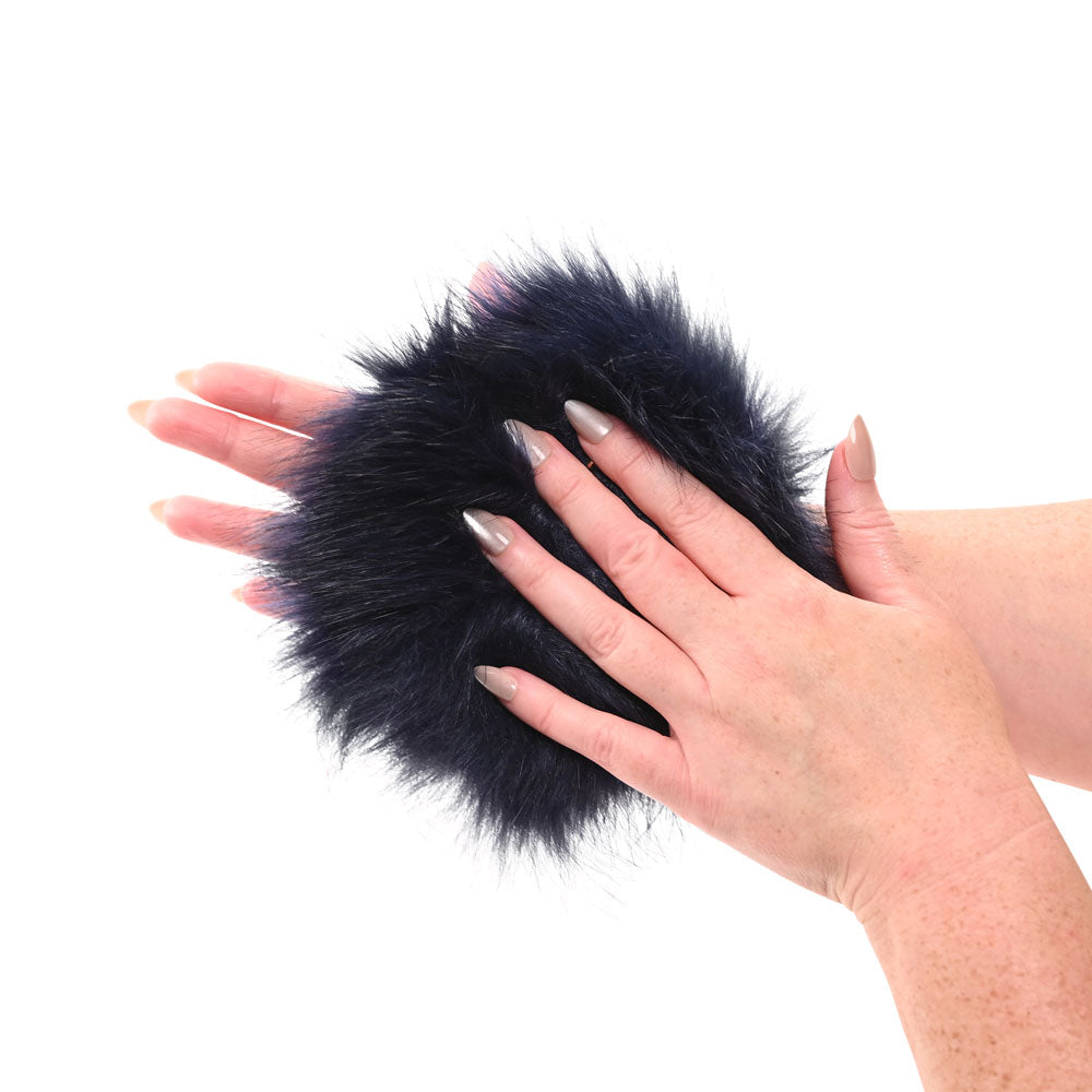 Sex & Mischief Cougar Spiked Sensory Glove - Navy Blue Furry Glove with Metal Spikes-SS09970