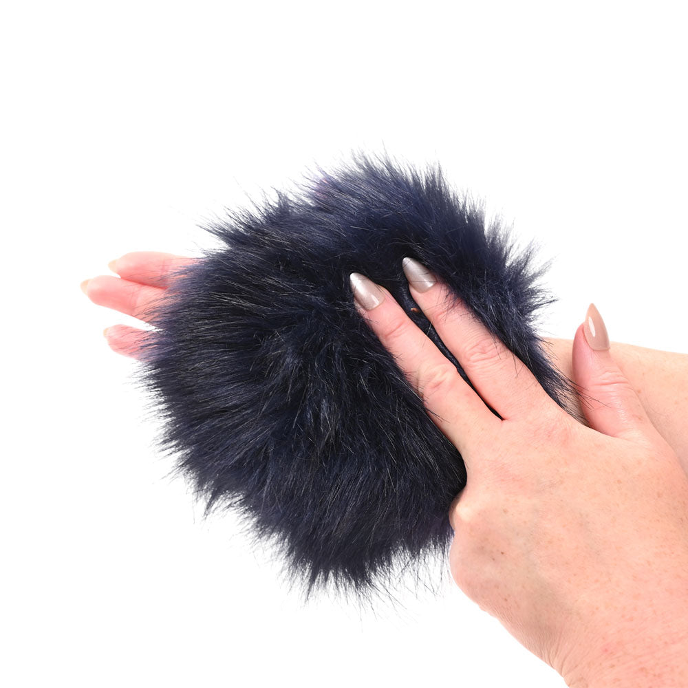 Sex & Mischief Cougar Spiked Sensory Glove - Navy Blue Furry Glove with Metal Spikes-SS09970