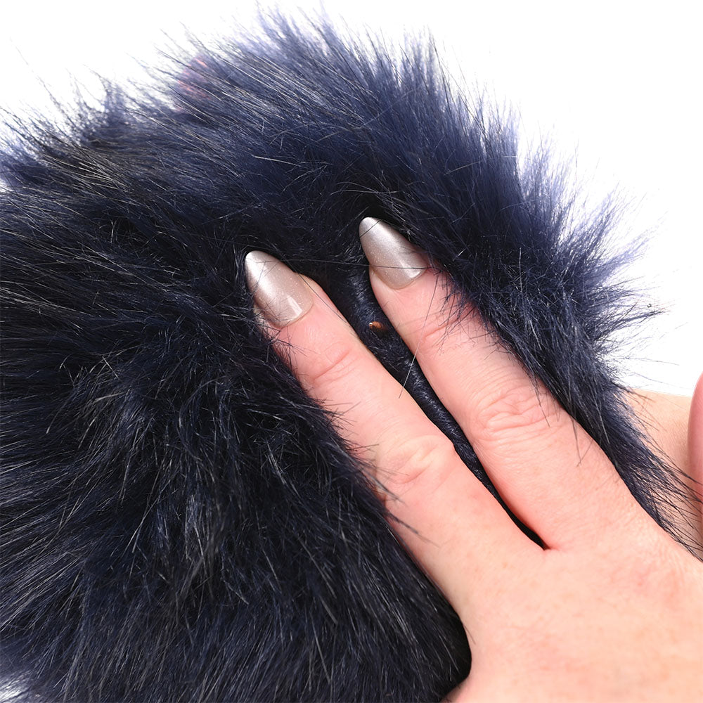 Sex & Mischief Cougar Spiked Sensory Glove - Navy Blue Furry Glove with Metal Spikes